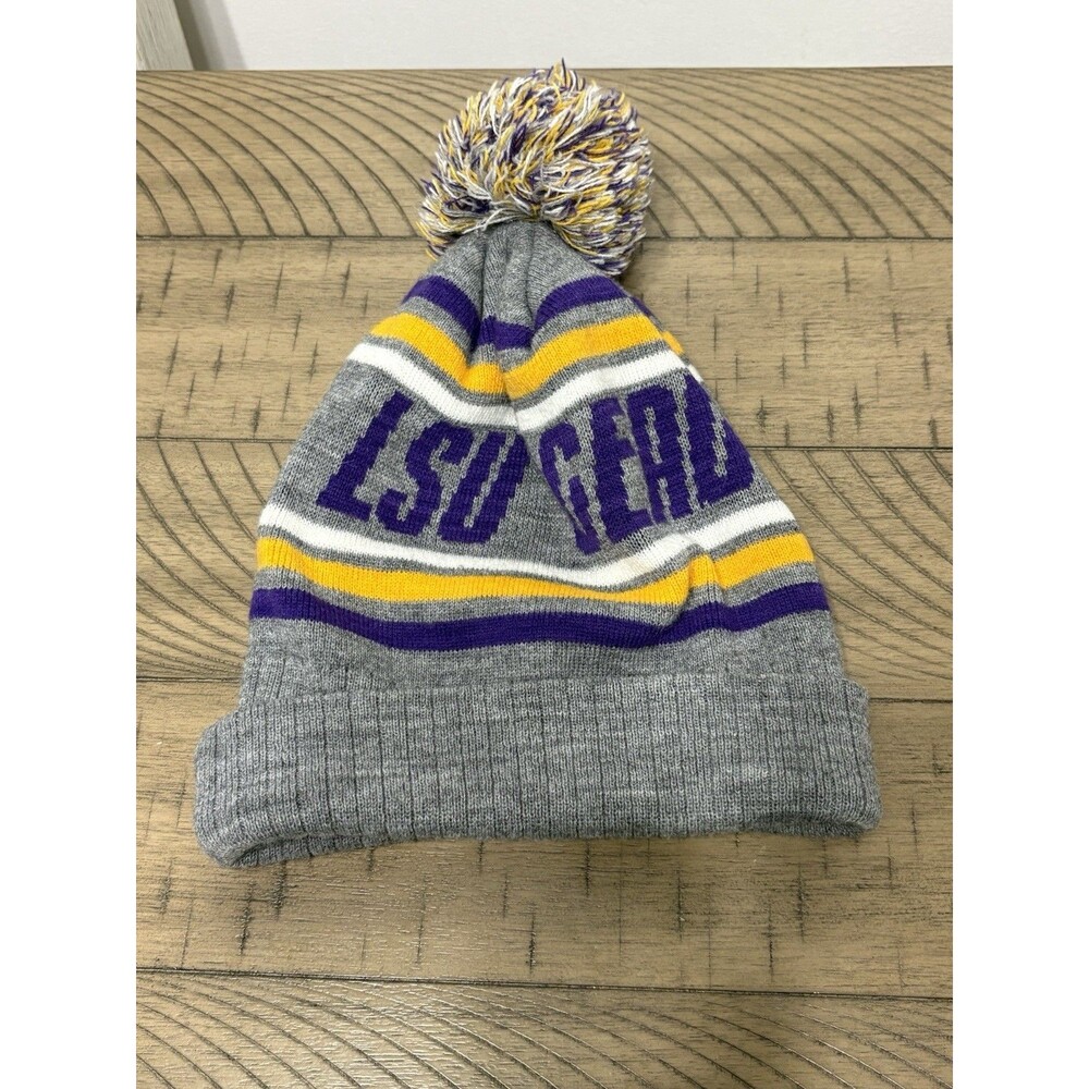 LSU Tigers Fashion Knit Unisex Beanie Top of World Hat Cap Pom Gray Geaux Tigers